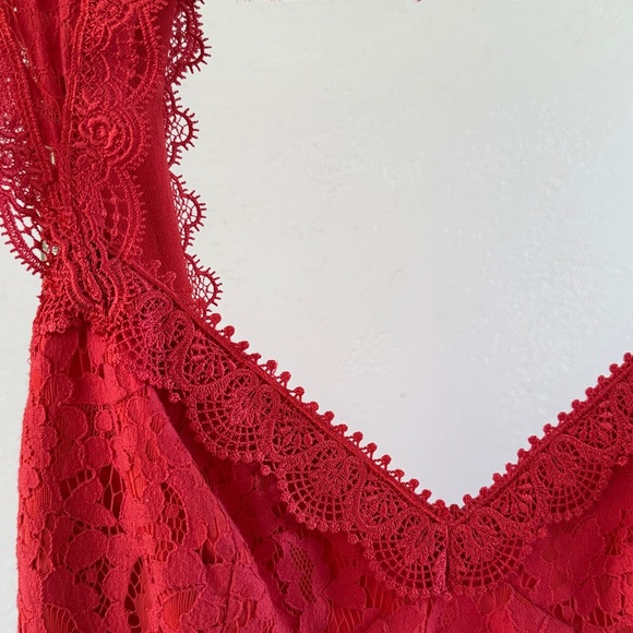 Free People Red Lace High-Low Dress 2 XS - Picture 2 of 10